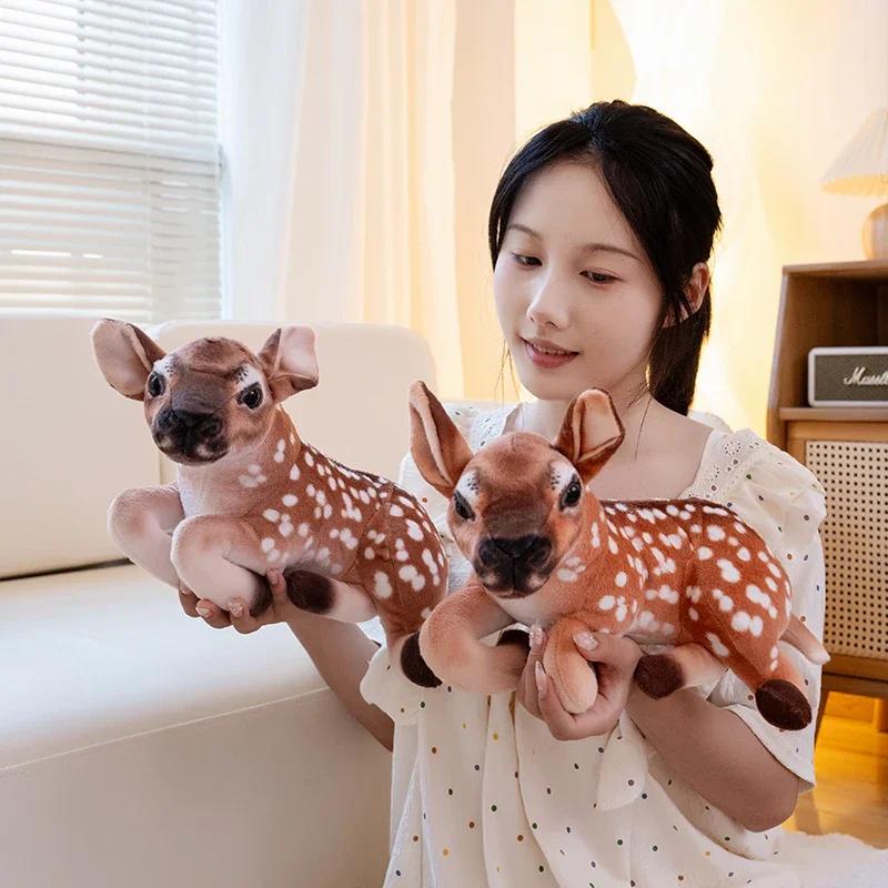 Simulation Plush Deer Toy Realistic Forest Animal Sika Deer Stuffed Doll Kids Get To Know Animals Prop Room Decor Birthday Gift