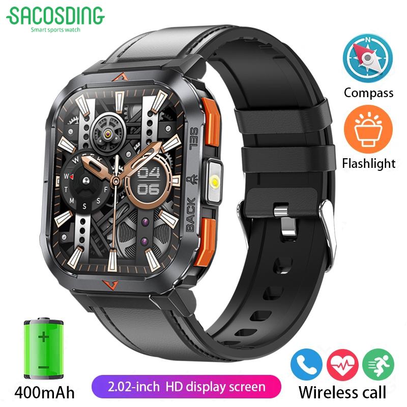 SACOSDING Smart Watch Waterproof 2.02" TFT Men Sport With Compass And LED Flashlight Health Monitoring Fitness Tracking Bluetooth Call Smartwatch