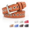Summer Women High Quality PU Leather Hollow Out Rivet Thin Alloy Quadrate Pin Buckle Belt