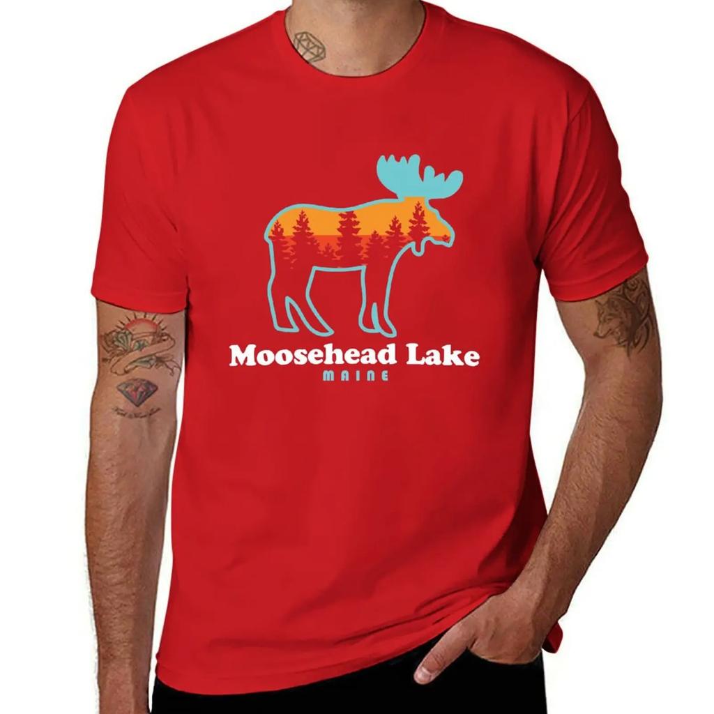 Moosehead Lake Maine Moose Retro T-Shirt shirts graphic tees graphics t shirts men