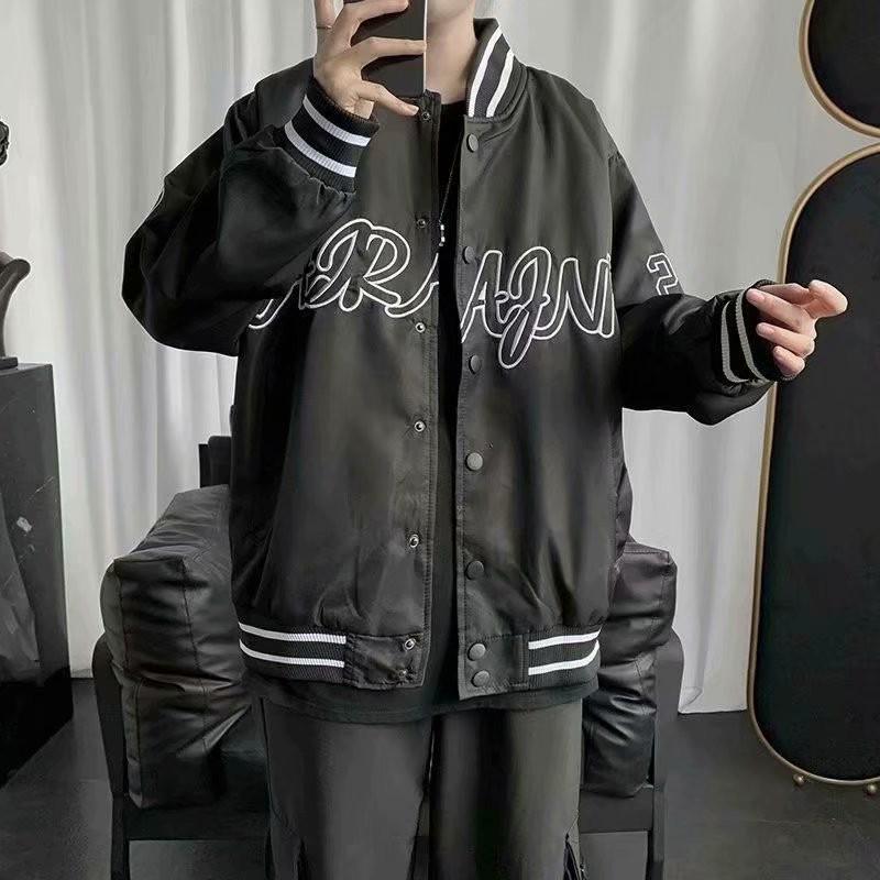 2024 Men's Trendy Oversized Suede Baseball Jacket - Retro American Style for Spring and Autumn