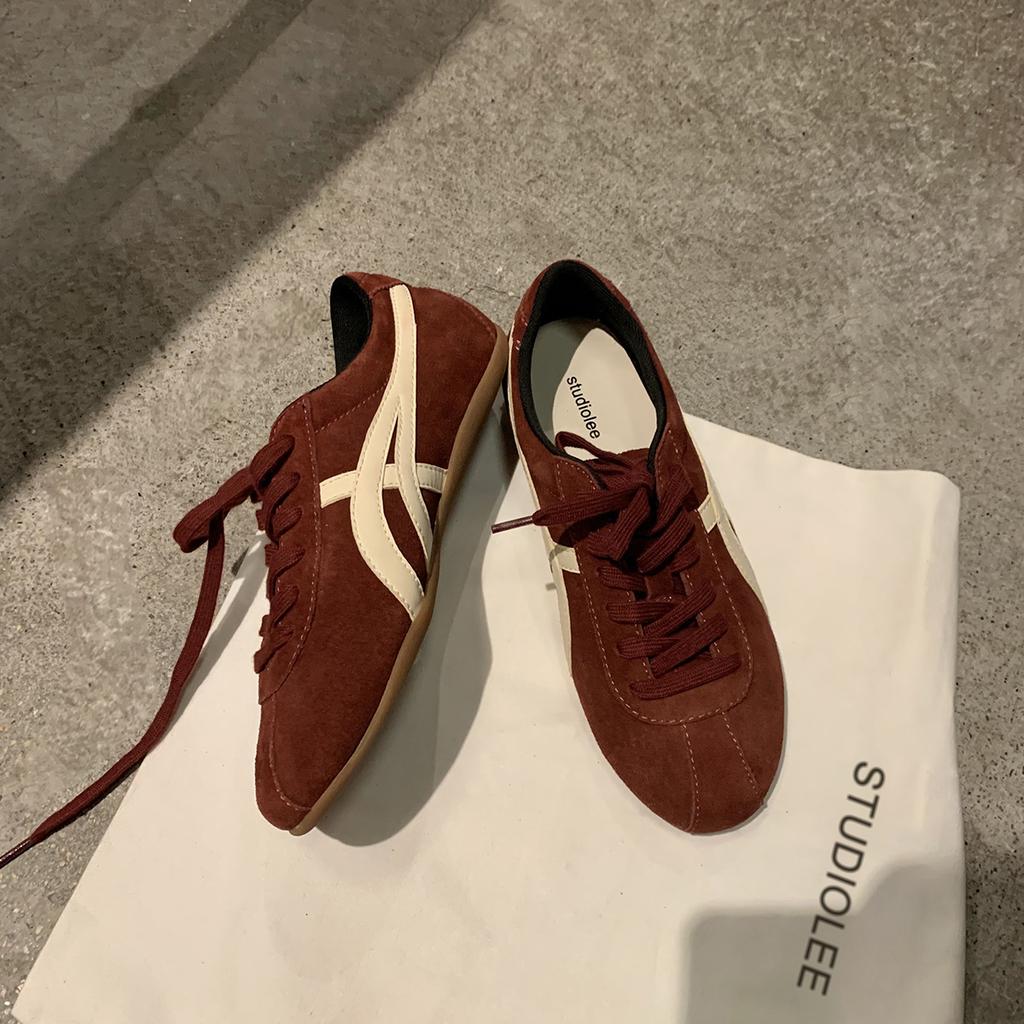 Cowhide Grape Ma Same Fashionable Contrasting Color Dexun Shoes Women's Lace-up Versatile Casual Sports Shoes College Style Forrest Gump Shoes