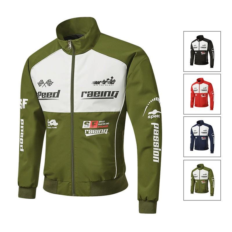 Mens Biker Jacket Streetwear Stand Collar Color Block Print Slim Fit Casual Outerwear