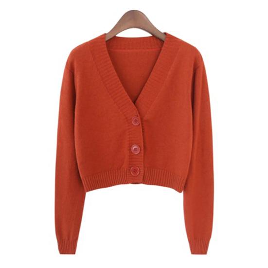 Женский свитер, пальто с V-образным вырезом и длинными рукавами, однотонный однобортный кардиган, один размер, вязаный укороченный женский весенний свитер, женская одежда