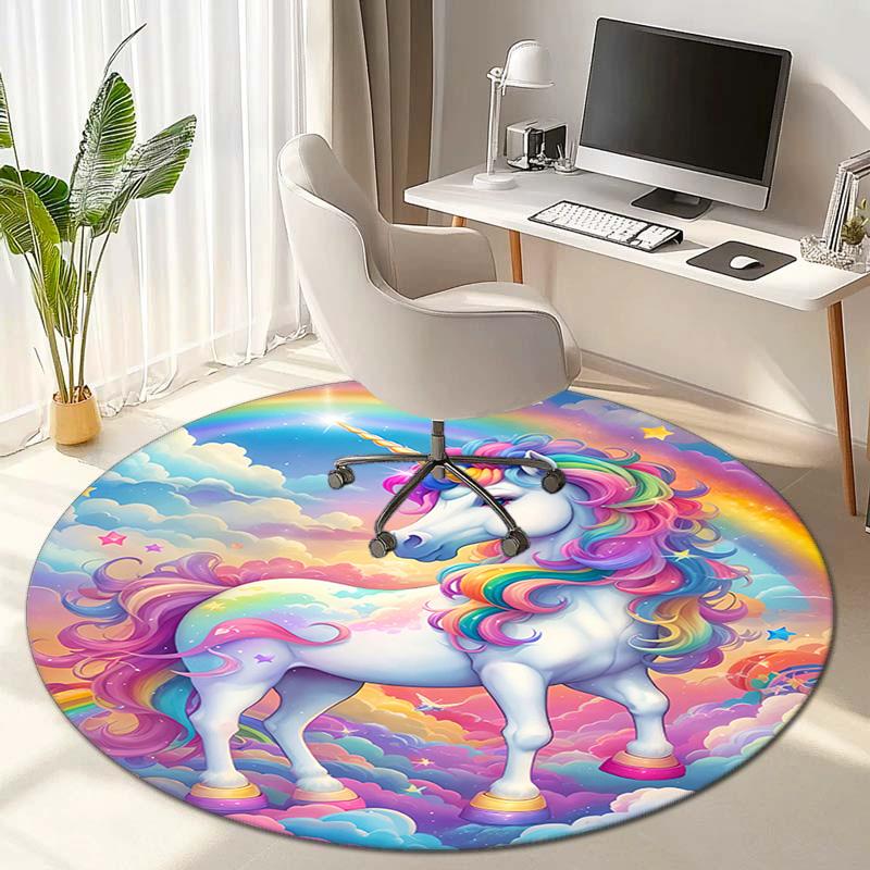 Rainbow Unicorn Fantasy Sky Round Rug Home Soft Decorative Anti Slip Yoga Table And Chair Mat Carpet Outdoor Floor Mat Carpet S4