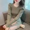 2025 Korean Round Neck Puff Sleeve Knit Sweater Top for Women – Spring/Autumn