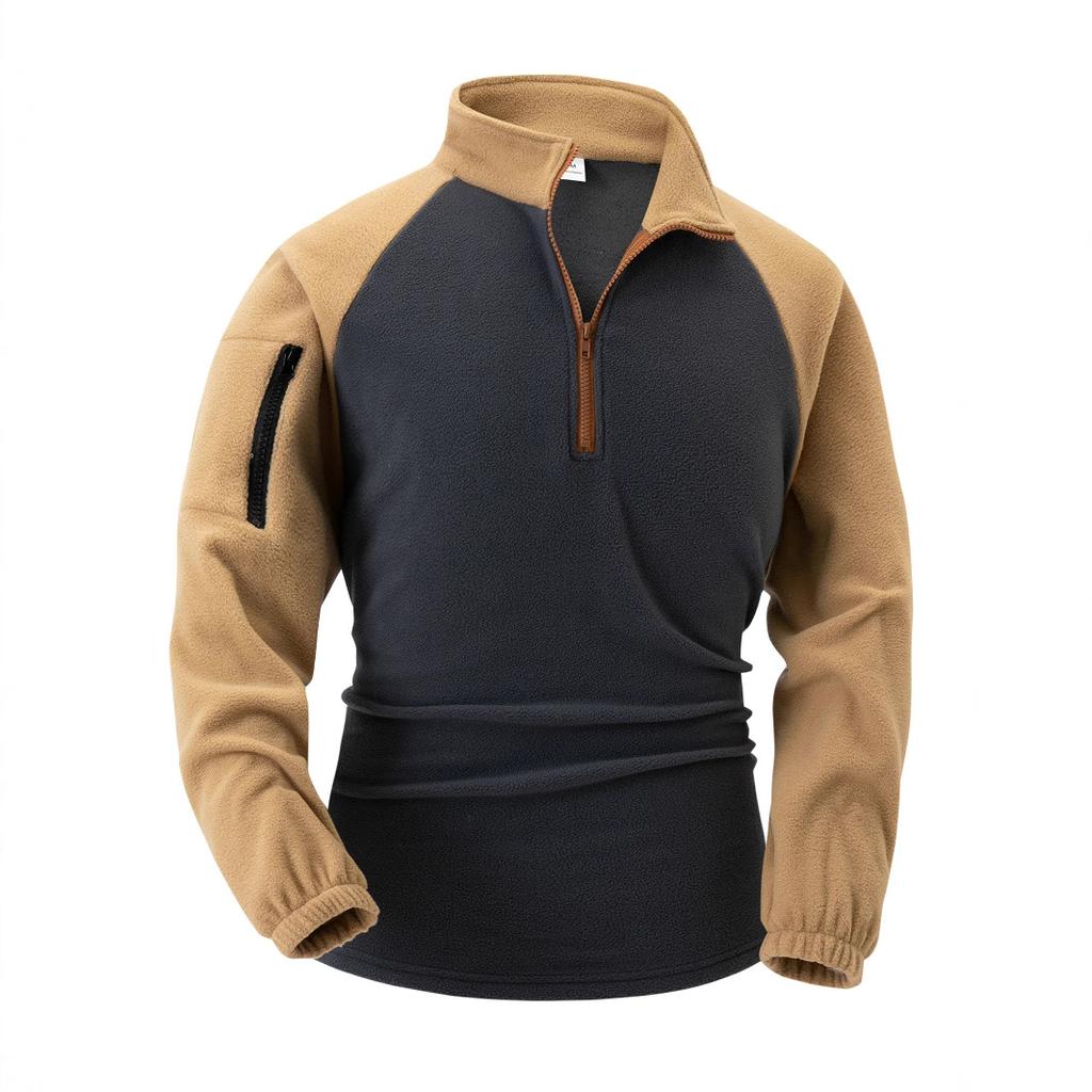 2024 Fashion Men's New Standing Collar Half Zipper Long Sleeve Casual Men's Coat Arm Zipper Pocket Tactical Hoodie Set Training Uniform