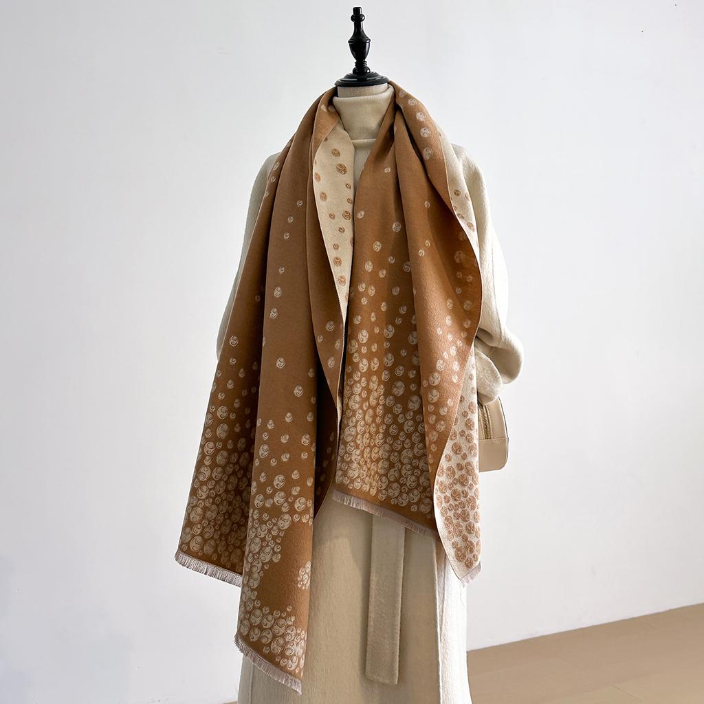 Elegant Floral Jacquard Scarf Imitation Cashmere Soft Warm Versatile Shawl Coldproof Windproof Blanket Scarf For Autumn Winter