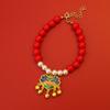 Pet Collar With Gold Plated Longevity Lock Pearl Decoration Cats Dogs New Jewelry
