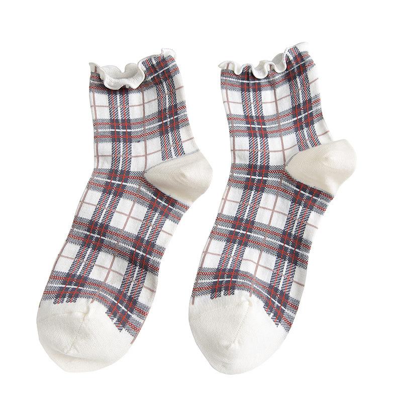 3 пары/лот Летние короткие носки Женские с бахромой Девочки Студенческий стиль Ретро Женственный стиль Хлопок JP Молодая леди Клетка Рюши