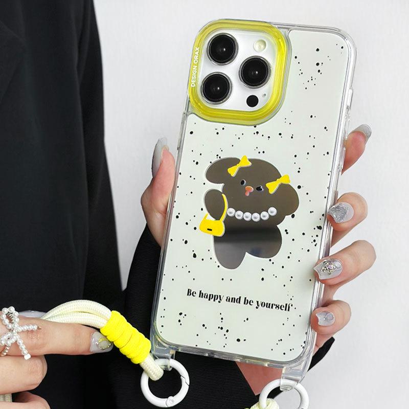 Чехол для iPhone Zhitai: Мультяшный дизайн для Apple iPhone 12–15 Pro Max, со шнурком и зеркалом
