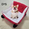 Christmas Sleigh Cat Bed Red Santa Sleigh Pet Bed Faux Fur Plush Pet Sofa Bed for Indoor Small Medium Large Cats Dogs