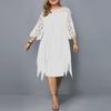 Женское шифоновое платье больших размеров с кружевной отделкой, рукавом 3/4 и неровным подолом в европейском и американском стиле