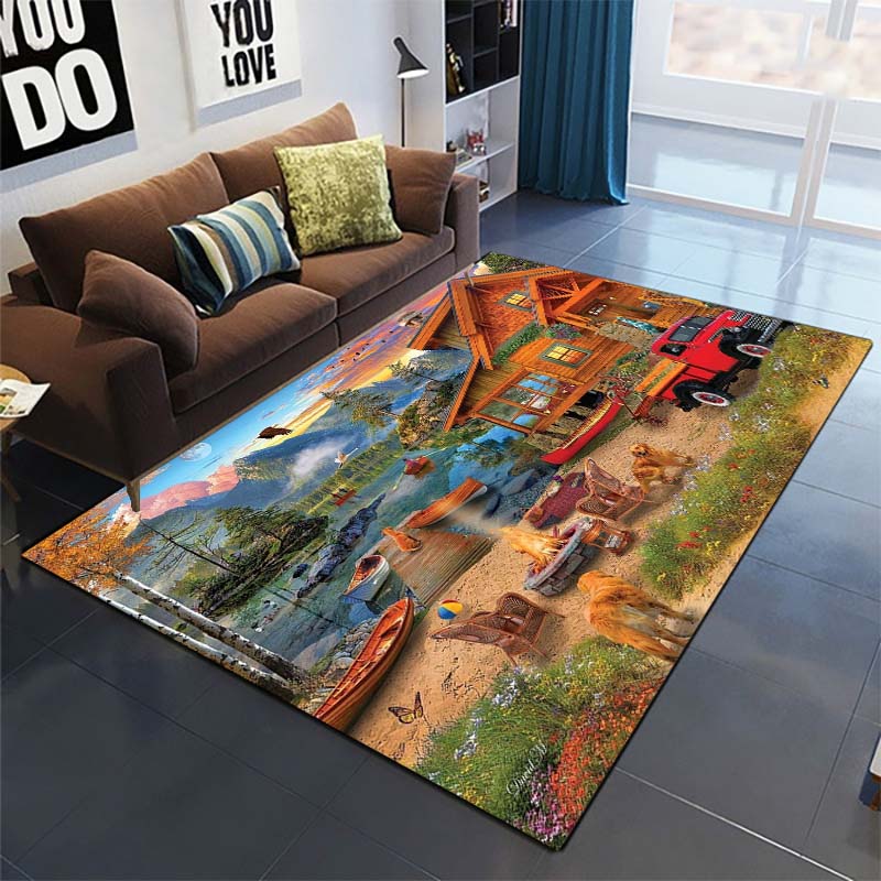 Rainbow Sailing Ship Area Rug, Ocean Decor Floor Mat
