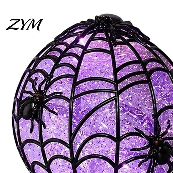 Holiday Decoration Light Halloween Ghost Glitter Ball Lamp, Glowing Spiderweb Faux Crystal Sphere Light, Night Lamp Purple Glow Spider for Party Table