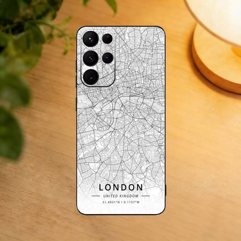 Знаменитый Городской Эскиз Карта Города Чехол для Телефона Для Samsung S25,S24,S21,S22,S23,S30,Ultra,S20,Plus,Fe,Lite Черный Корпус