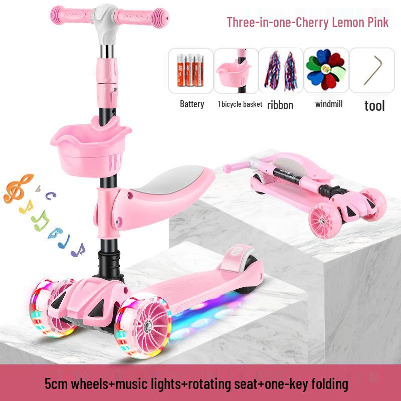 Three-in-One Foldable Children's Scooter with Flashing Pedal