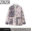Za Export New Arrival Women's Clothing ZR Fashion Style Fashion Stylish Stand Collar Stitching Floral Pattern Print Cotton-Padded Jacket Outwear