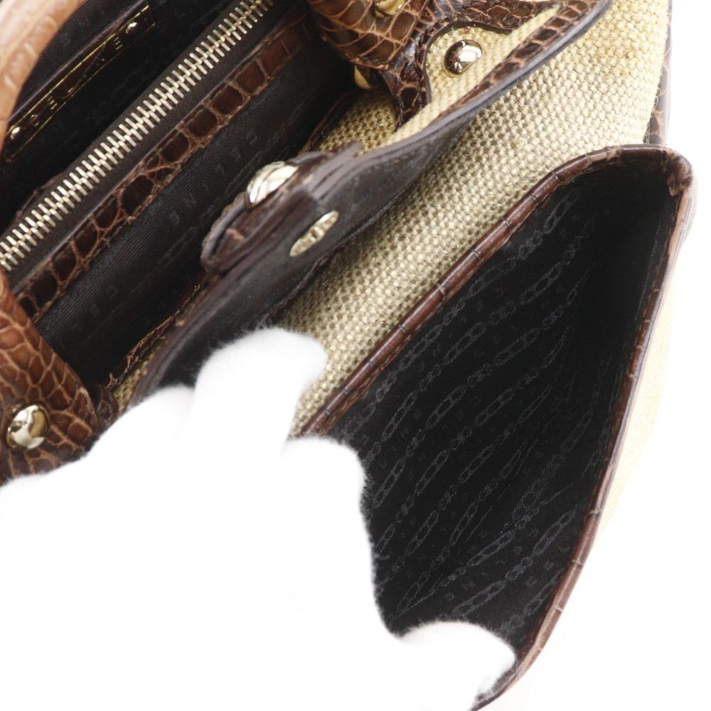 CELINE Boogie bag Handbag triomphe charm Brown straw/Embossed Leather Women Used