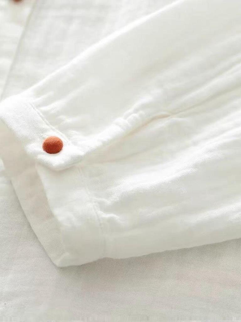 Женская блузка с длинным рукавом из двухслойной хлопковой марли с цветными пуговицами и отложным воротником для весны и осени