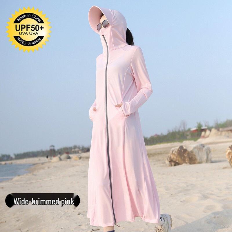 Женская очень длинная дышащая солнцезащитная куртка из ледяного шелка с защитой от УФ-лучей - Повседневный уличный стиль