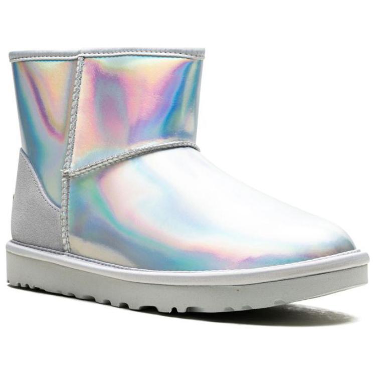 UGG CLASSIC MINI Иридесцентная Телячья Кожа Короткие Снежные Сапоги Женские Glacier Gray 1153532-GCGR