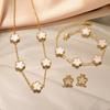 Fashion Flower Necklace Earrings Set Jewelry Women Stainless Steel White Shell Clover Bracelet Jewelry Accessories