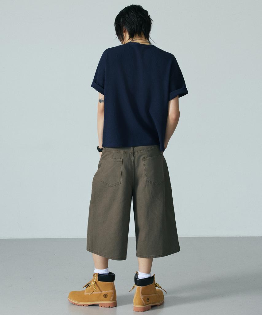LXT Waffle Henley Neck Crop Short Sleeve T-Shirt [Navy]