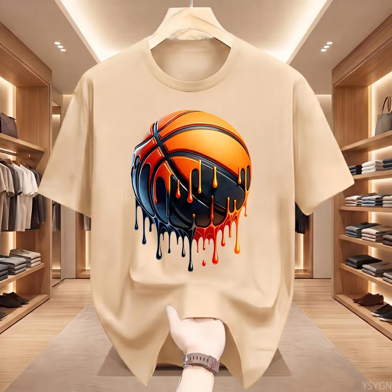 Унисекс Футболка с графическим принтом 'Dripping Basketball' Streetwear Hip Hop Оверсайз БЕЛЫЙ Топ для Унисекса Модный Летний Стиль