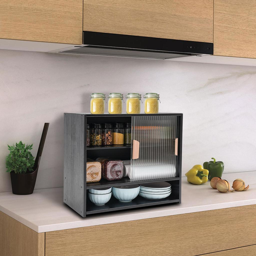 Modern Black Storage Cabinet w/ Adjustable Shelves, Freestanding Sideboard Organizer for Living Room, 55x28x46cm, Easy Assembly