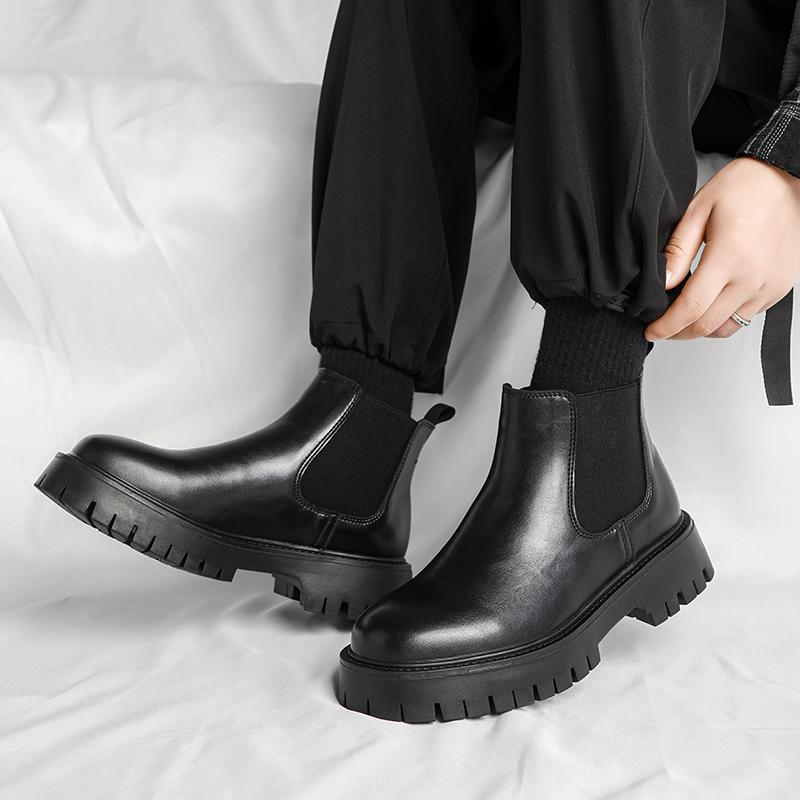 Мужские ботинки на толстой подошве Минималистичный британский стиль дизайна Повседневные офисные для активного отдыха вечеринки Деловые для ходьбы мужские Черные ботинки
