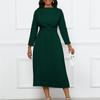 Women's Dress Spring and Autumn Temperament Elegant Pressed Pleated Commuter OL Solid Colour Plus Size Dresses