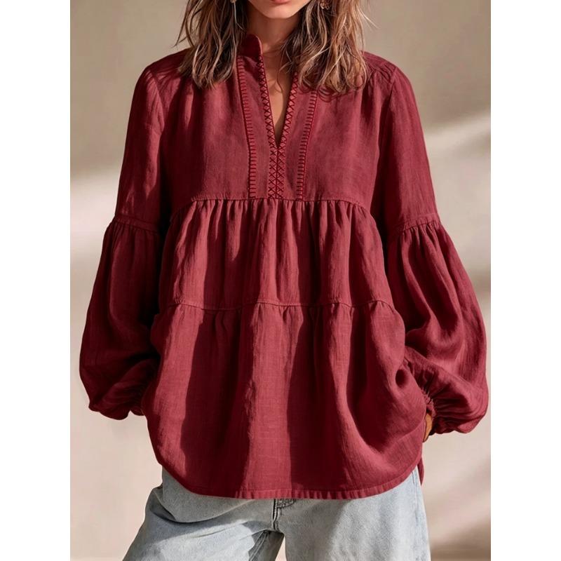 Bohemian Style Loose Fit Long Sleeve Pullover T Shirt For Women Autumn Casual