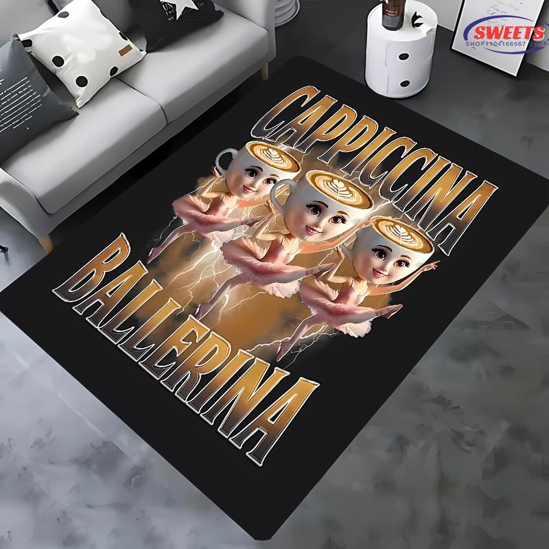 Italian Brainrot Three Ballet Coffee Cups Printed Mat Washable Carpet for Room Easy To Clean Rug for Sofa Modern Home Decor Gift