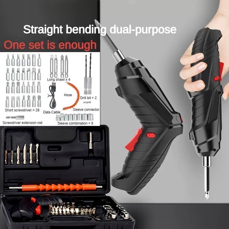 1pc Electric Screwdriver Set With Long Shank & Bit Extensions, Home Cordless Rechargeable Handheld Screwdriver Drill Bit Socket Combo Toolkit