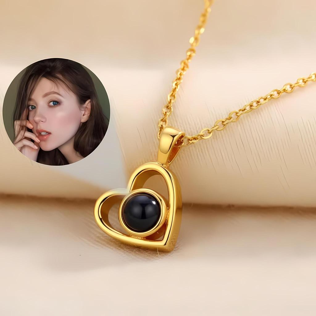 Personalized Photo Projection Necklace Stainless Steel Custom Heart Pendant with Your Picture Inside Women Birthday Jewelry