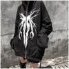 Oversize Full Zip Graphic Hoodies Women Grunge Streetwear Black Zip Up Hooded Sweatshirts Goth Hip Hop Couple Tops