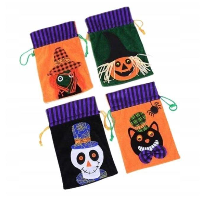 Sacs à bonbons Halloween - AIMOONSA - Ensemble 4 pièces - Multicolore - Motifs effrayants - Matériau résistant