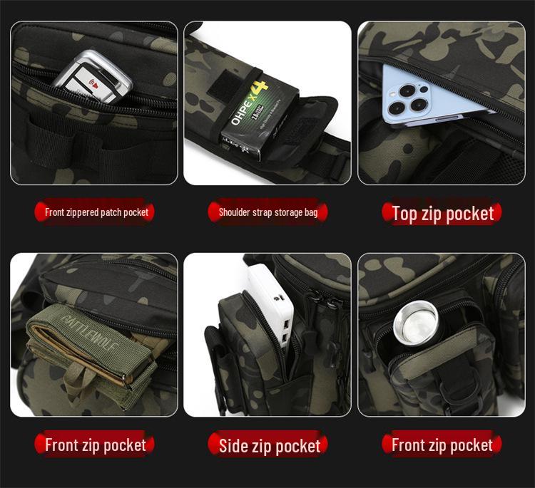 Многофункциональная камуфляжная рыболовная сумка 2023 года: Ношение на одном плече, через плечо или на поясе с держателем для удилища