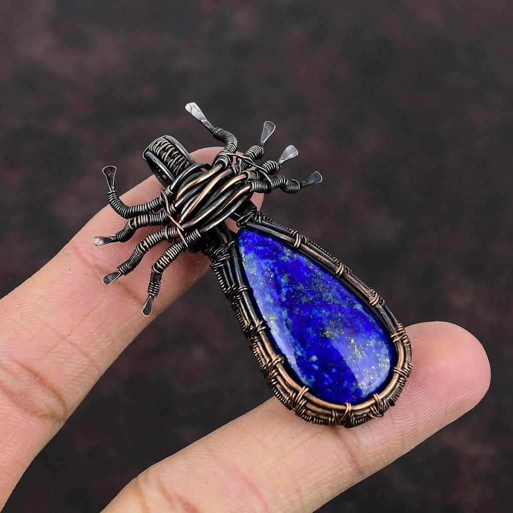 Lapis Lazuli Pendant Copper Wire Wrapped Pendant Spider Jewelry Handmade Pendant Gemstone Copper Jewelry Gift For Her Wrapped Stones Pendant