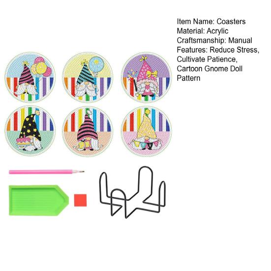 6 шт. DIY алмазные художественные подставки повышают креативность, уменьшают стресс, развивают терпение, мультяшные гномы, куклы, узор, подставки