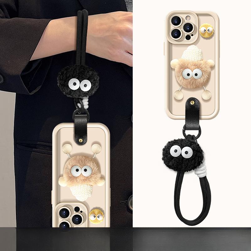 Плюшевый брелок в виде угольного шарика, подходит для чехла для мобильного телефона Apple 13pro 15/16, креативный силиконовый 14, осень-зима XR, противоударный