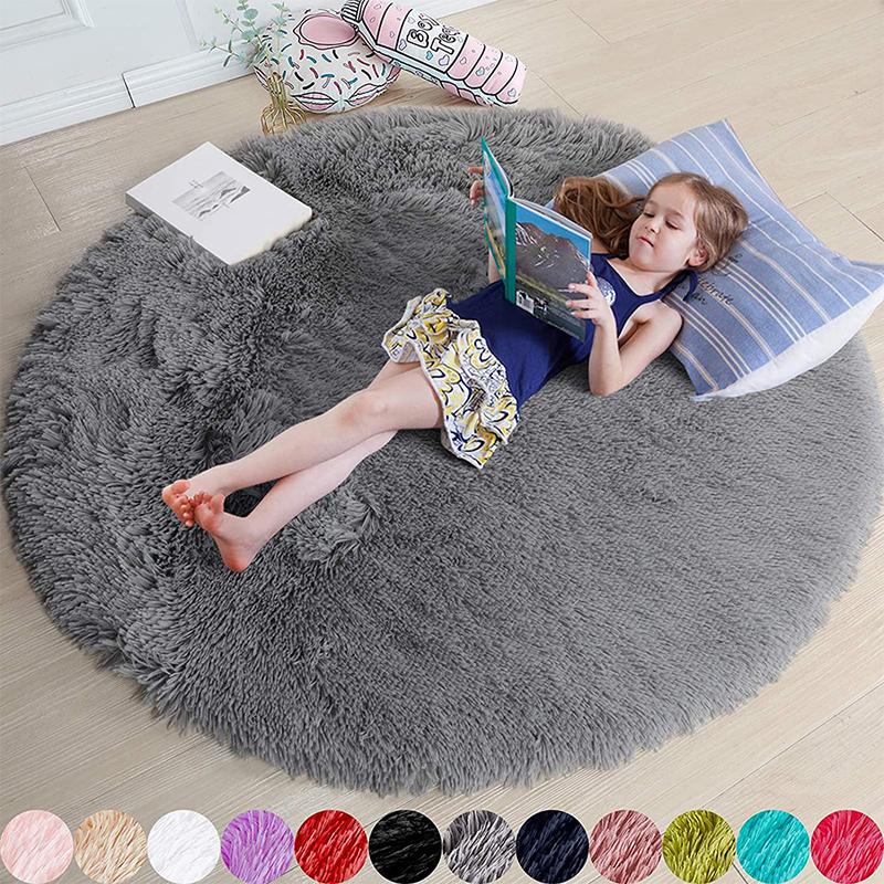 Fluffy Round Rugs For Girls Bedroom Soft Shaggy White Carpet In The Living Room Bedside Rugs Pink Home Decor Hairy Baby Play Mat