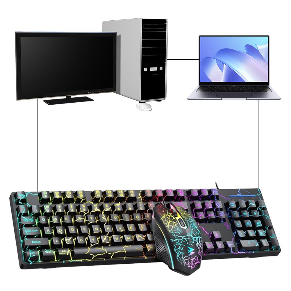 Wired USB Gaming Keyboard and Mouse Ergonomic Keyboard RGB Backlit Computer Keyboard 1.4M Compact PC Keyboard for Laptop Desktop