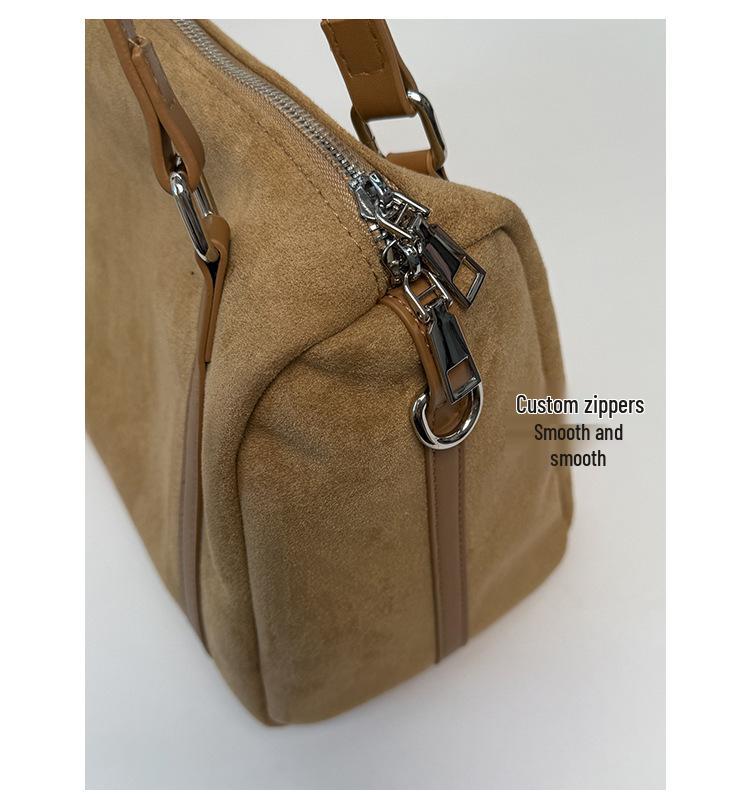 2025 Suede Boston Bag: High-End, Large Capacity One-Shoulder Crossbody