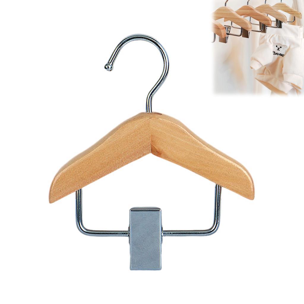 5PCS Wooden Mini Hangers with Clips for Kids Clothes Display Rack Small Size