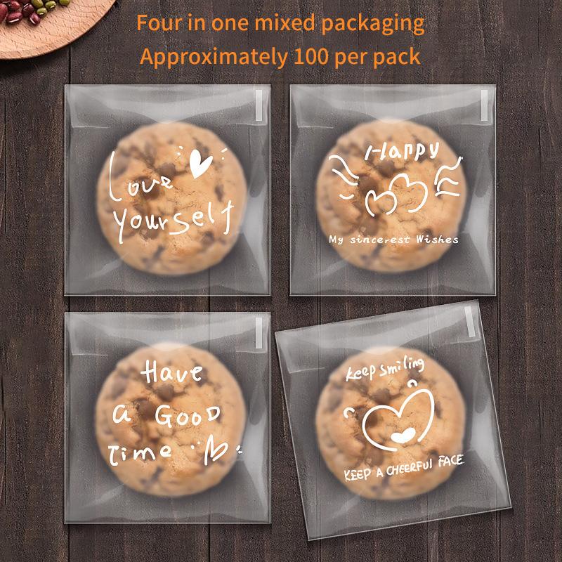 100 шт. счастливых прозрачных пакетов, самоклеящиеся пакеты для конфет, печенья, выпечка, самоклеящиеся индивидуальные подарочные пакеты для упаковки печенья