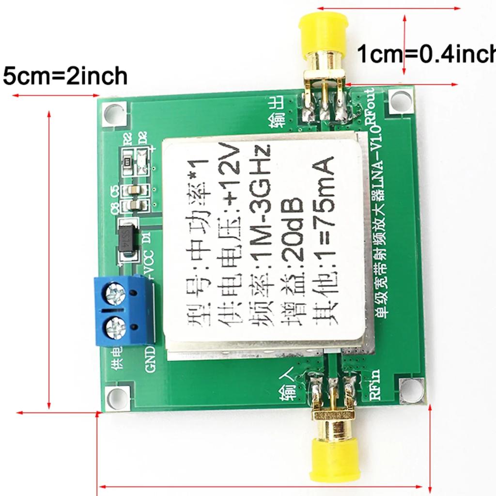 1-3000MHz High Gain 2.4GHz LNA RF Amplifier Module: New 20dB Gain, DC 12V 75mA, UHF/HF/VHF Applications with Shielded Enclosure