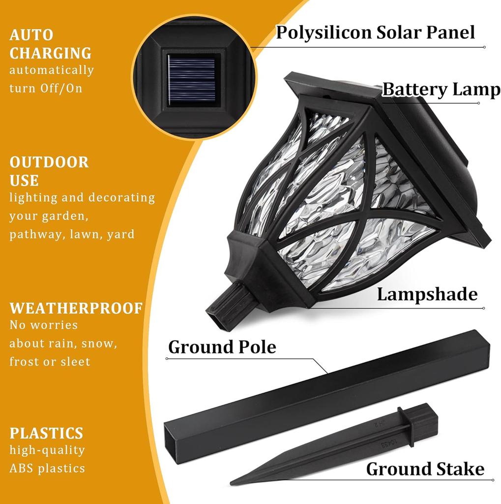 4 шт. светодиодных солнечных газонных светильников для улицы, водонепроницаемые IP44, садовые лампы для дорожки, тропинки, виллы, двора, подъездной дорожки, ландшафтное декоративное освещение