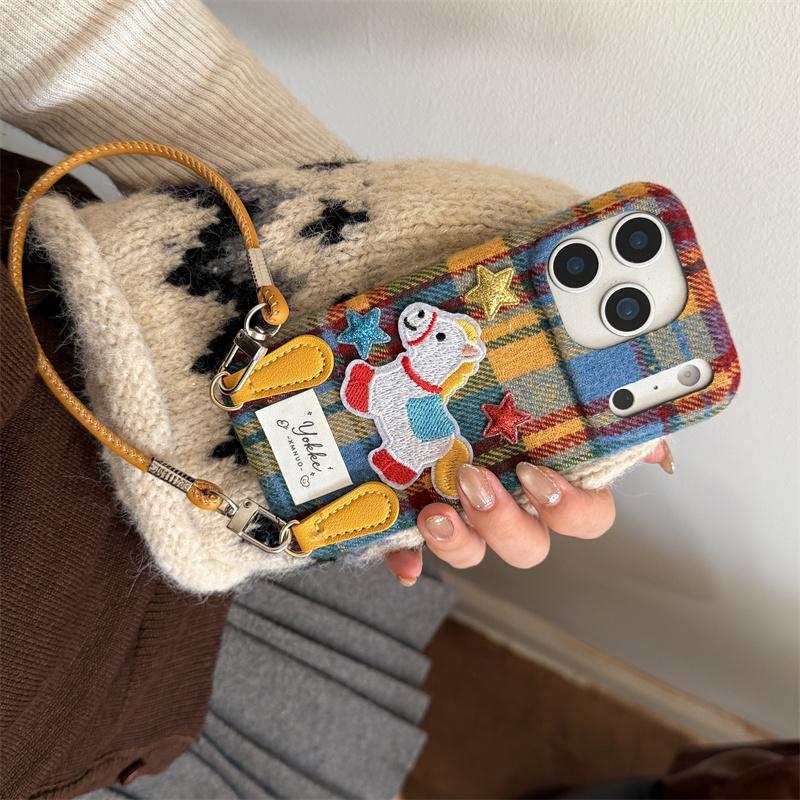 Модный милый мультяшный 3D плюшевый чехол для телефона с собакой для iPhone 17 Pro 15 14 13 16 Pro Max Чехол Тканевые защитные чехлы с клетчатым узором